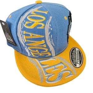 Men's Los Angeles Snapback Hat – Sky Blue & Yellow Cap w/ Football Graphic